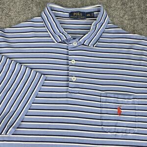 Polo Ralph Lauren Shirt Mens XXL Blue Stripe Pocket Polo Short Sleeve Casual